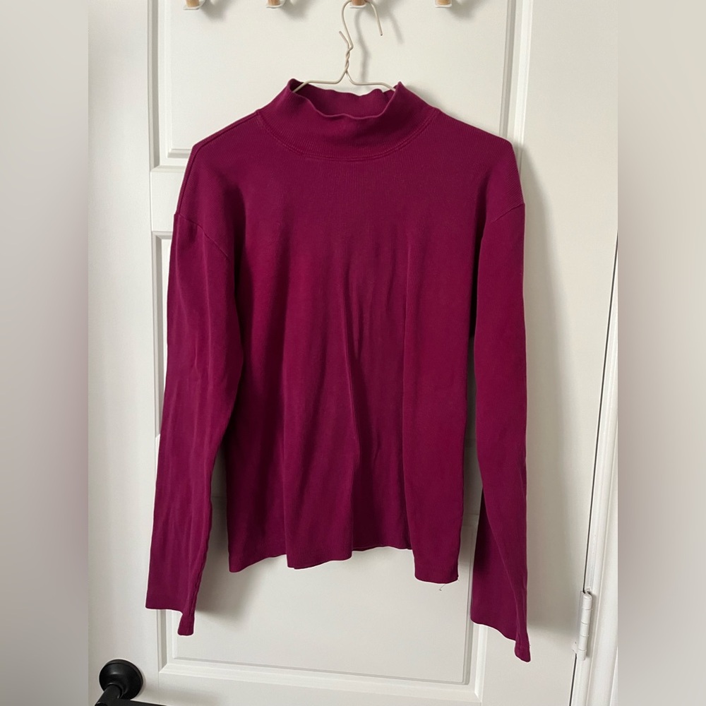 Liz Sport - Maroon Ribbed Turtleneck Sweater - XL - VINTAGE 95% Cotton - 90s Y2K